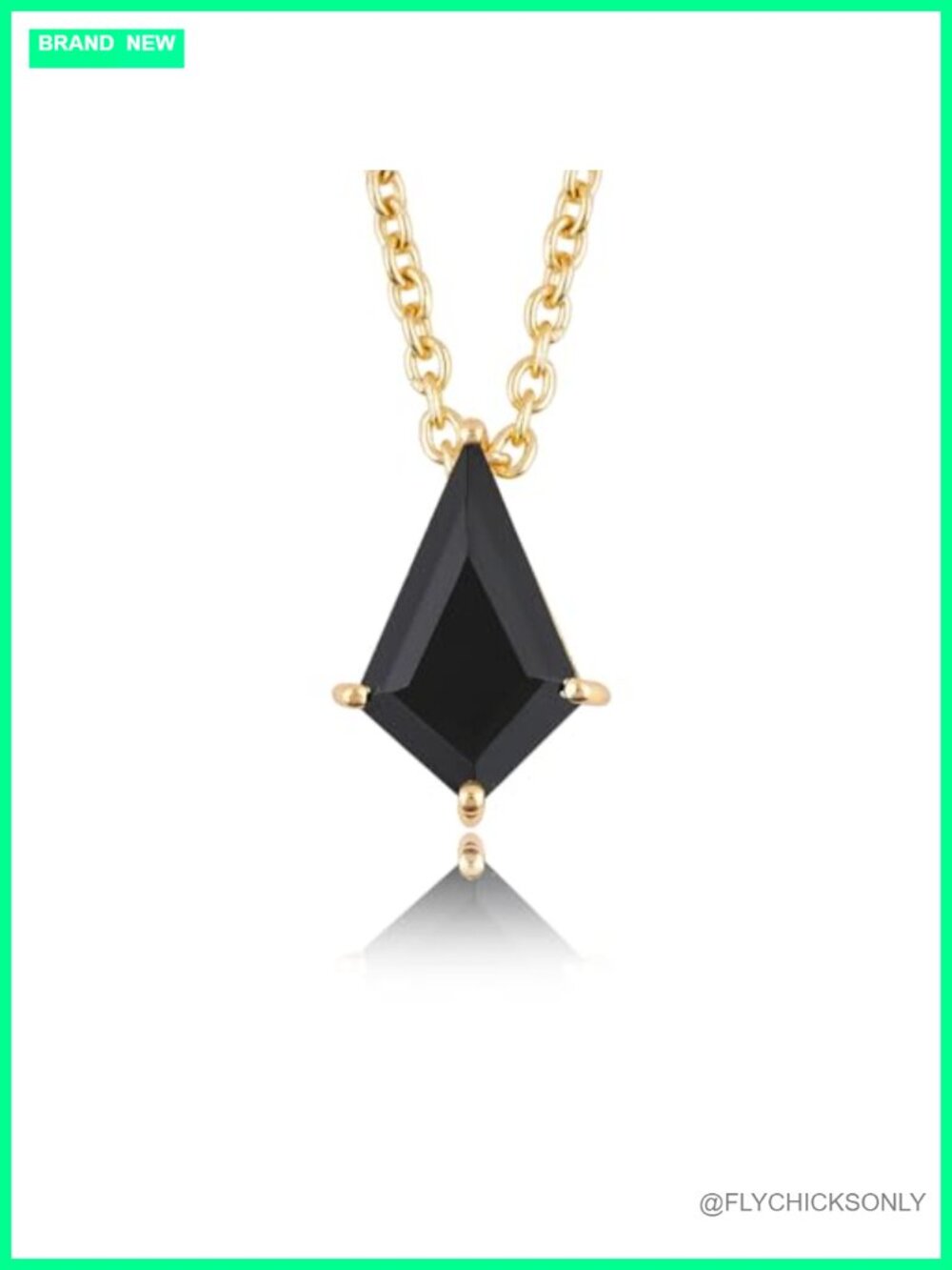 Gold Plated Black Onyx Kite Pendant Necklace, Adjustable Chain, Minimalist